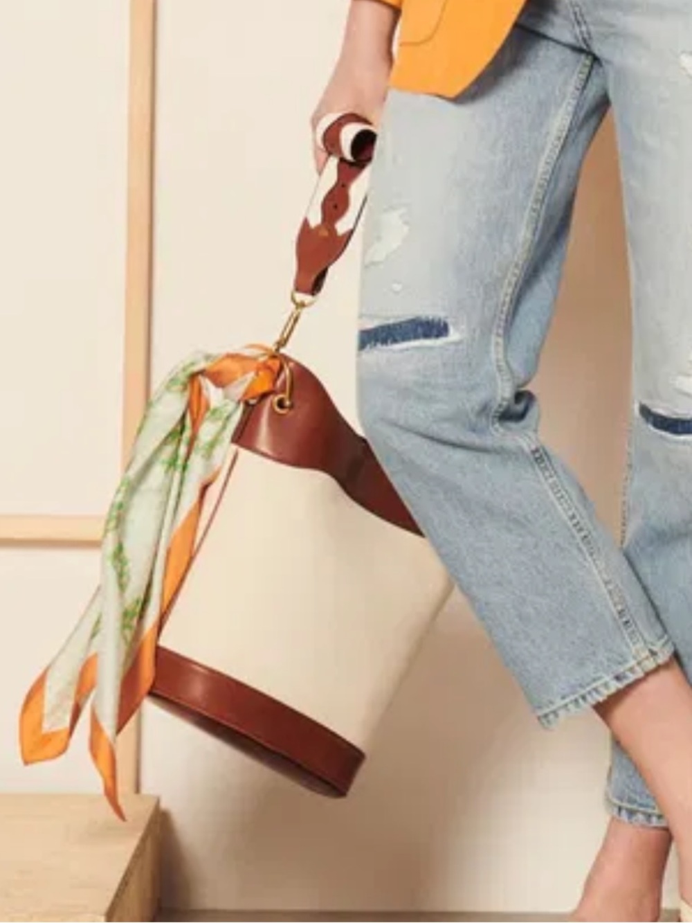 NWT Sandro City Bag in Leather & Canvas